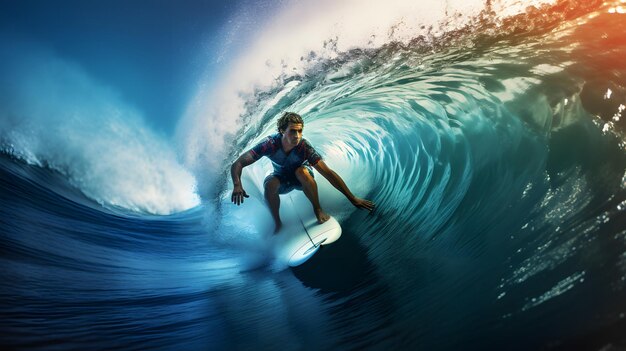 Premium AI Image | Young surfer surfing inside the tube of a wave