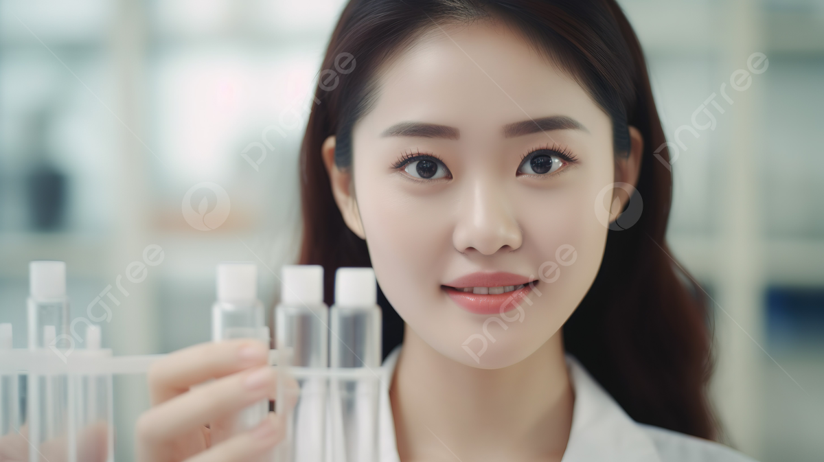 Beauty Asian Young Laboratory Assistant Woman Holding Test Tube ...