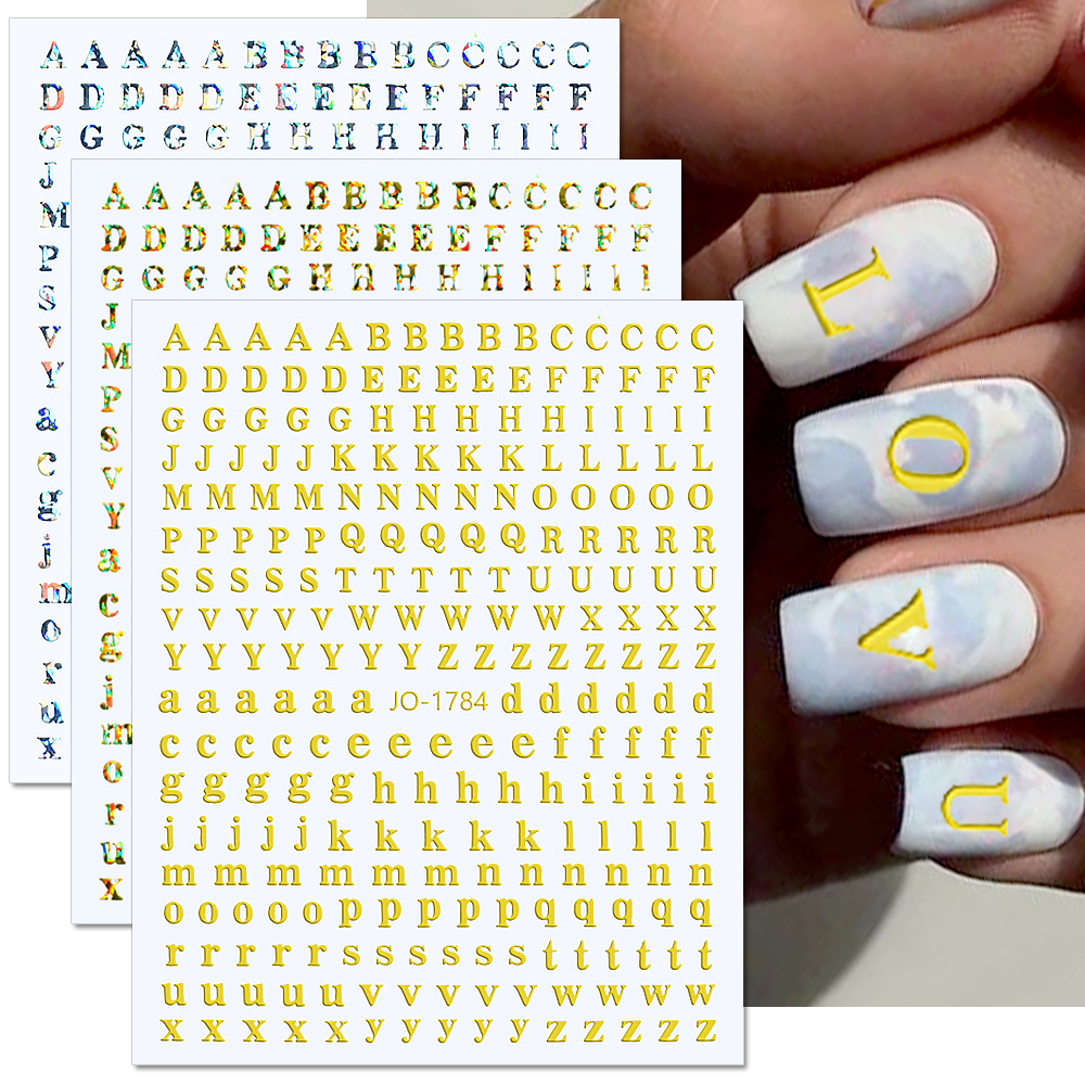 Holographic 26 English Alphabet Nail Stickers 3d Laser Letter Word ...