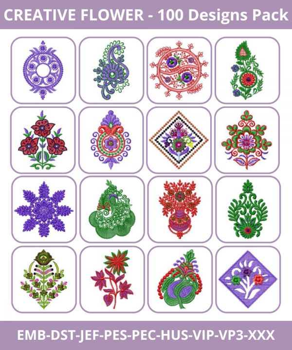 Creative Flowers -100 Designs Set-Machine Embroidery Designs ...