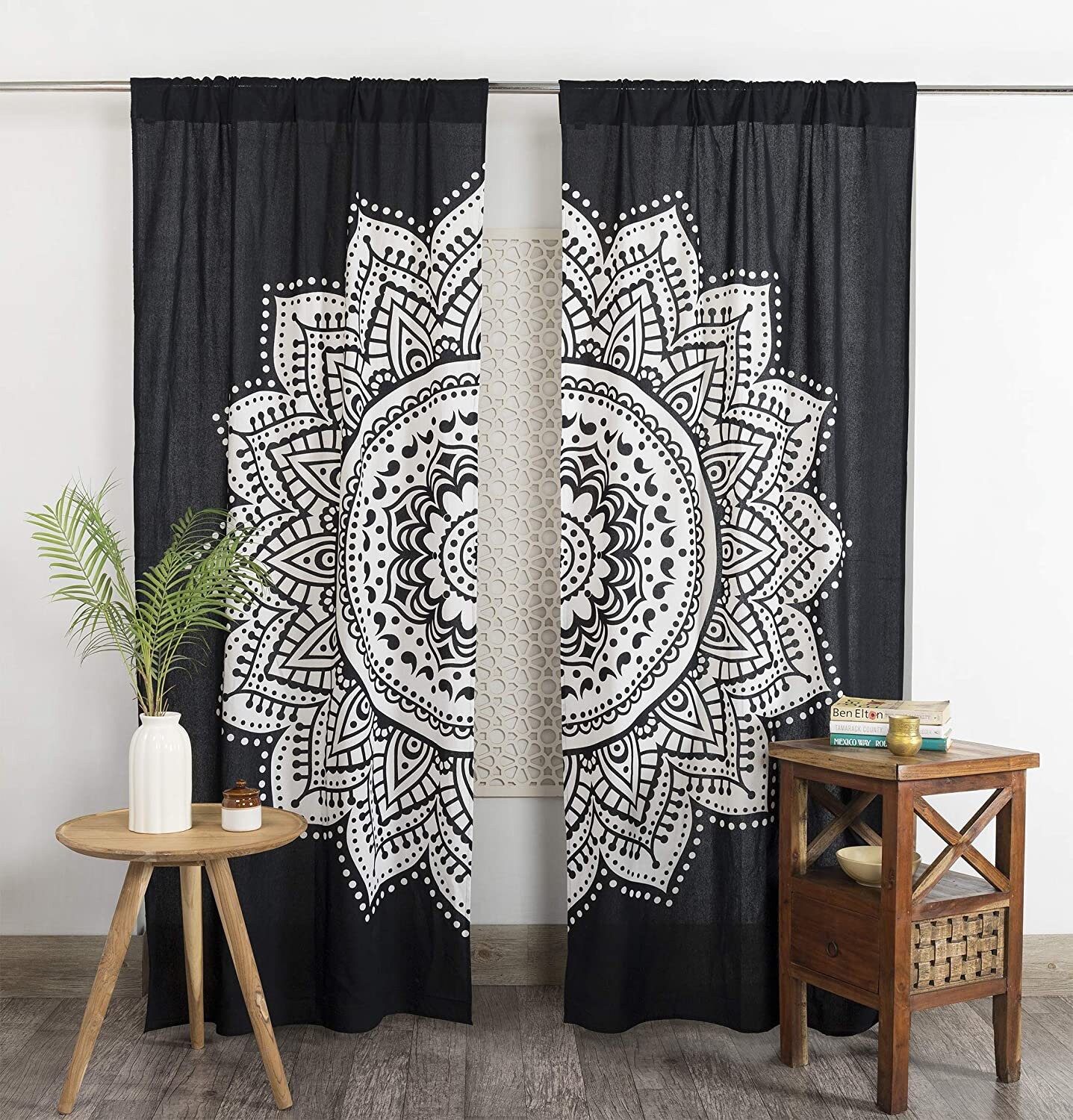 Indian Handmade Black White Ombre Mandala Window Curtains - Etsy