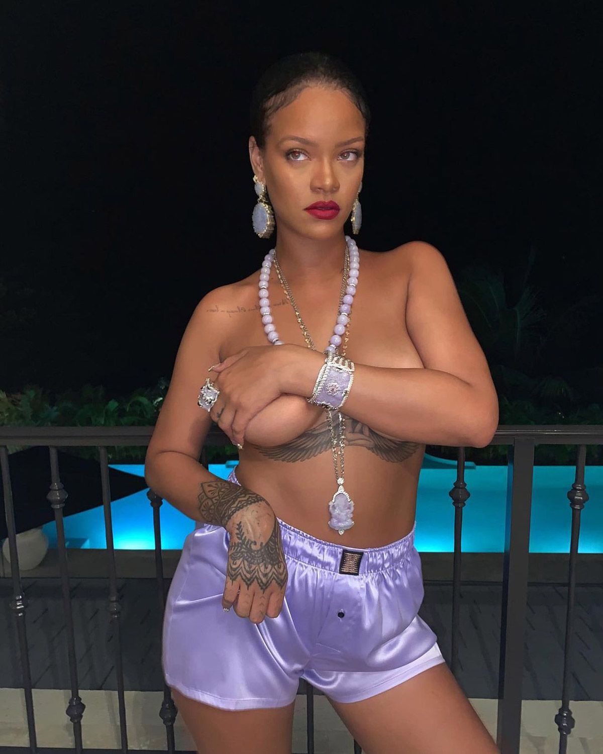 Rihanna Poses Topless in Purple Savage X Fenty Boxers for Sexy ...