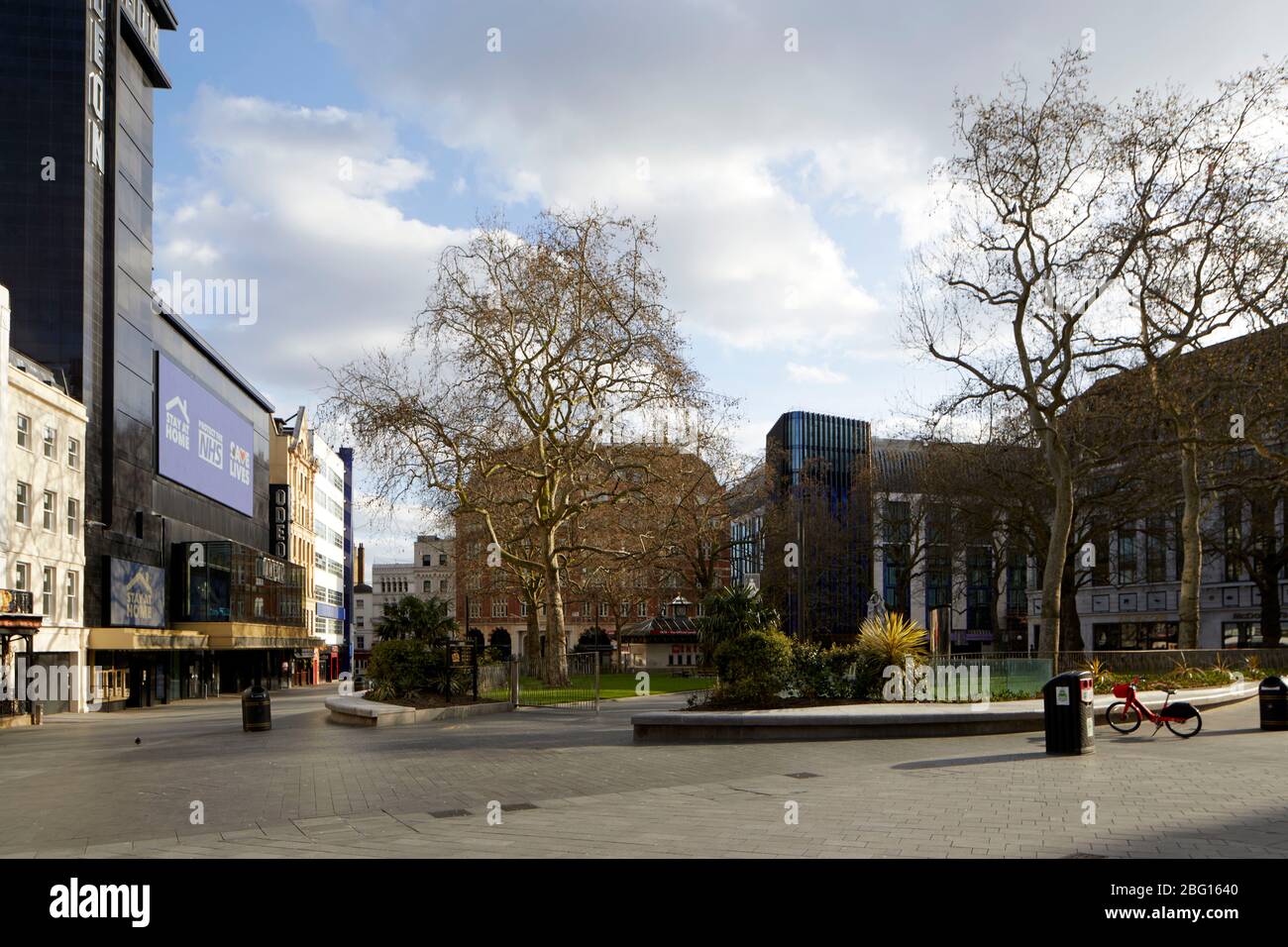 Empty deserted Leicester Square during restricted travel of ...