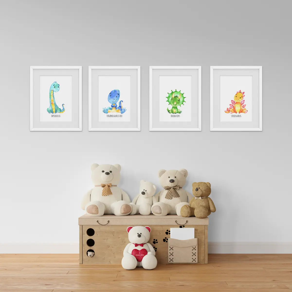 Cute Water Colour Dinosaur Prints / Pictures For Nursery Decor ...