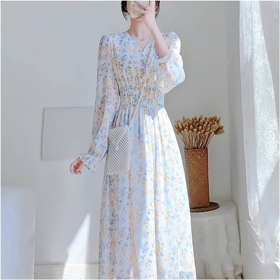 Amazon.com: WPYYI Plus Size Dress Women Korean Style Fairy V-Neck ...