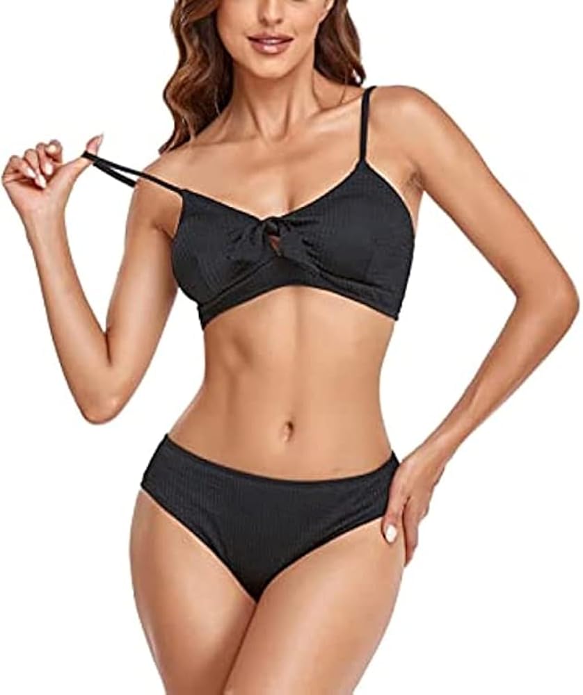 Amazon.com: Women High Waisted Two Piece Scoop Neck Bikini Sets ...