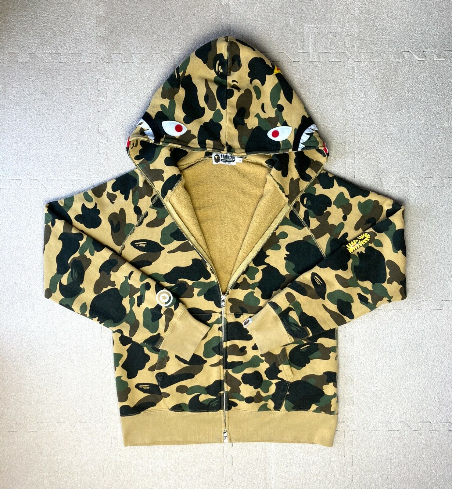 Bape 1st Camo Yellow Shark PONR Full Zip Hoodie authentic size L ...