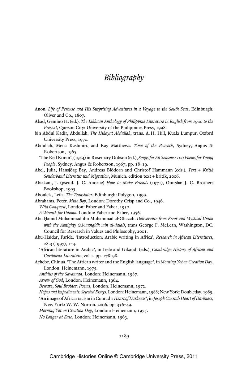 Bibliography - The Cambridge History of Postcolonial Literature