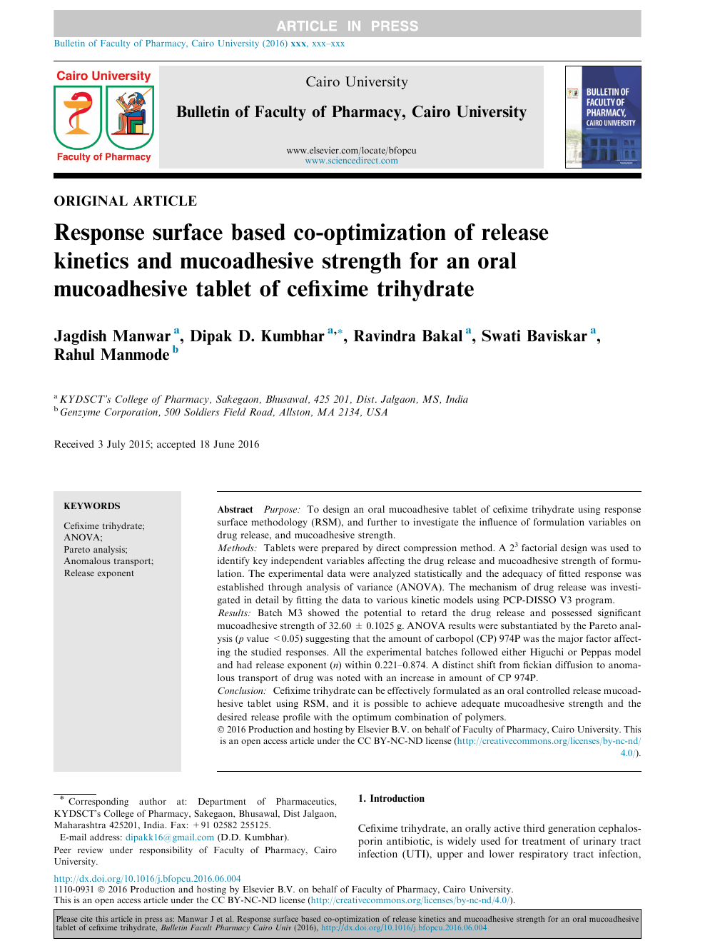 Response surface based co-optimization of release kinetics and ...