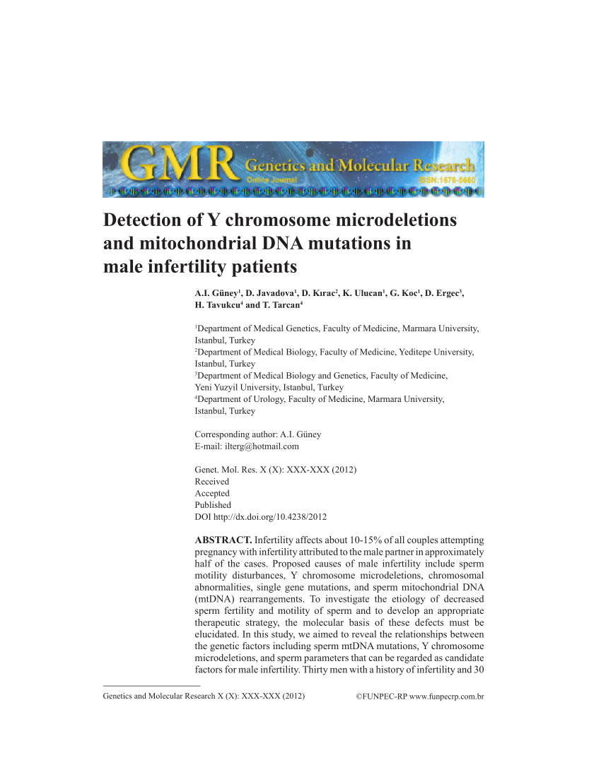 PDF) Detection of Y chromosome microdeletions and mitochondrial ...