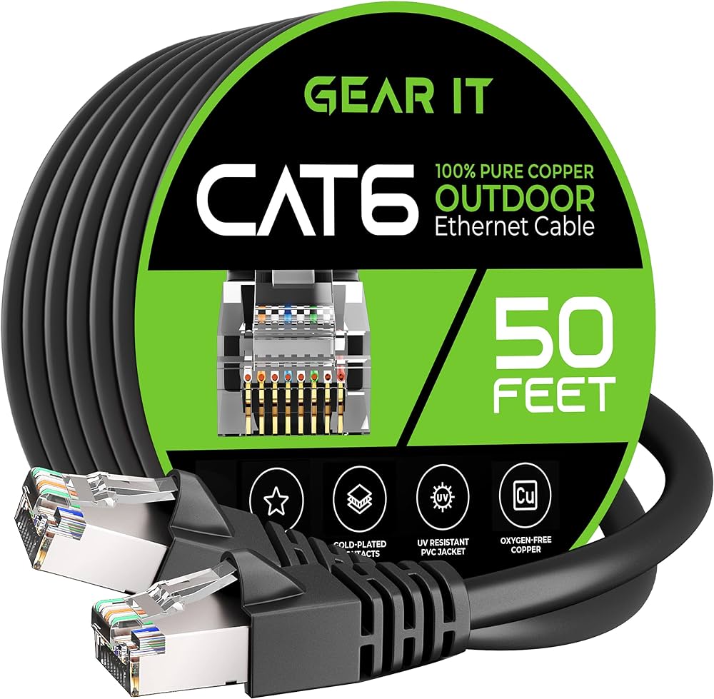 Amazon.com: GearIT Cat6 Outdoor Ethernet Cable (50ft) 23AWG Pure ...