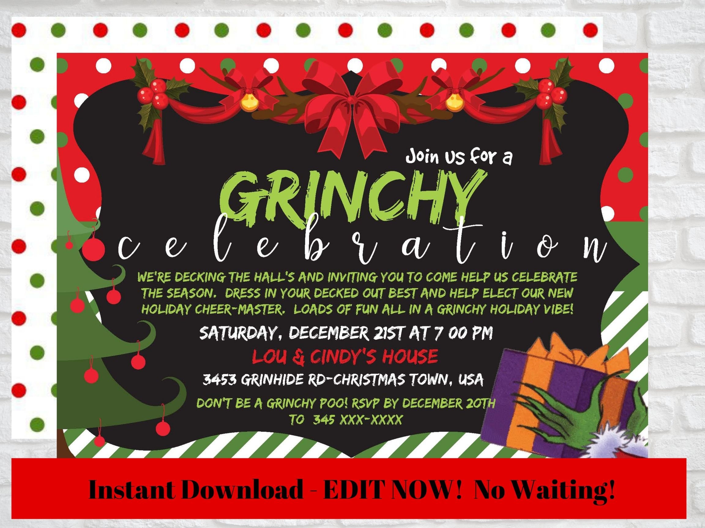 INSTANT DOWNLOAD Grinchy Christmas Party Invitation Party - Etsy