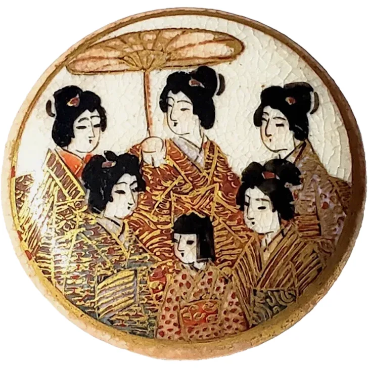 Japanese Satsuma Antique Button - SIX GEISHAS on One Button - Ruby ...