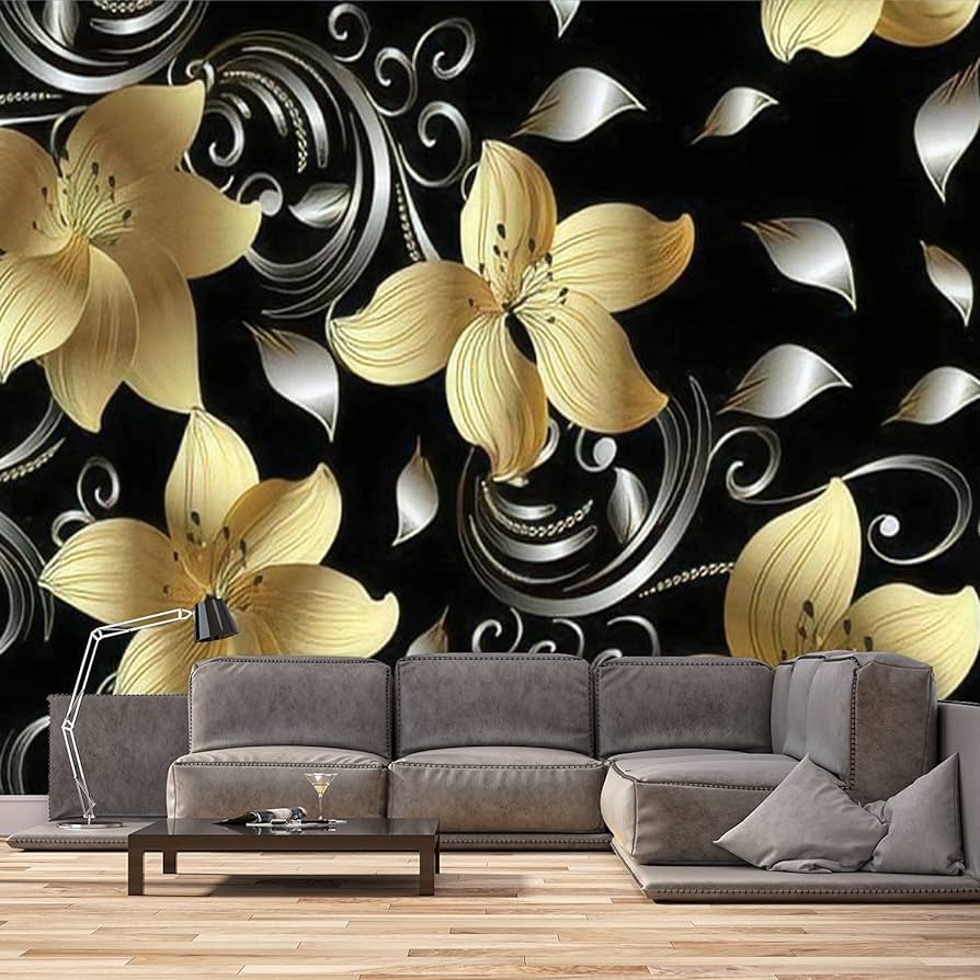 Amazon.com: ARJRVIWNS Papel tapiz 3D de flores doradas sin ...