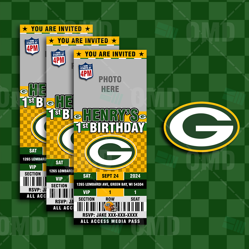 Green Bay Packers Ticket Style Sports Party Invitations – Sports ...