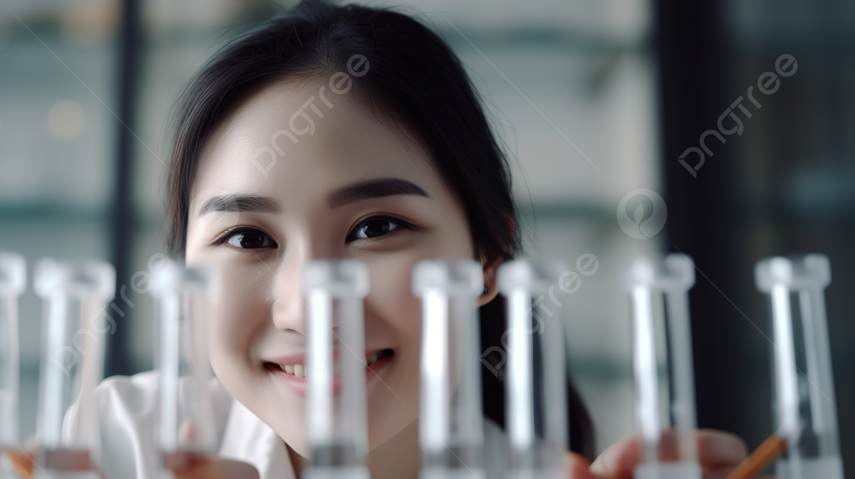 Young Asian Woman In Laboratory Holding Test Tubes Background ...