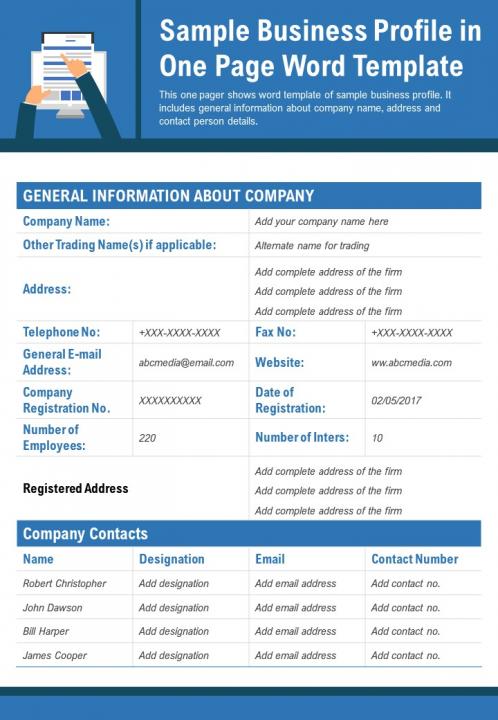 Sample Business Profile In One Page Word Template Presentation ...