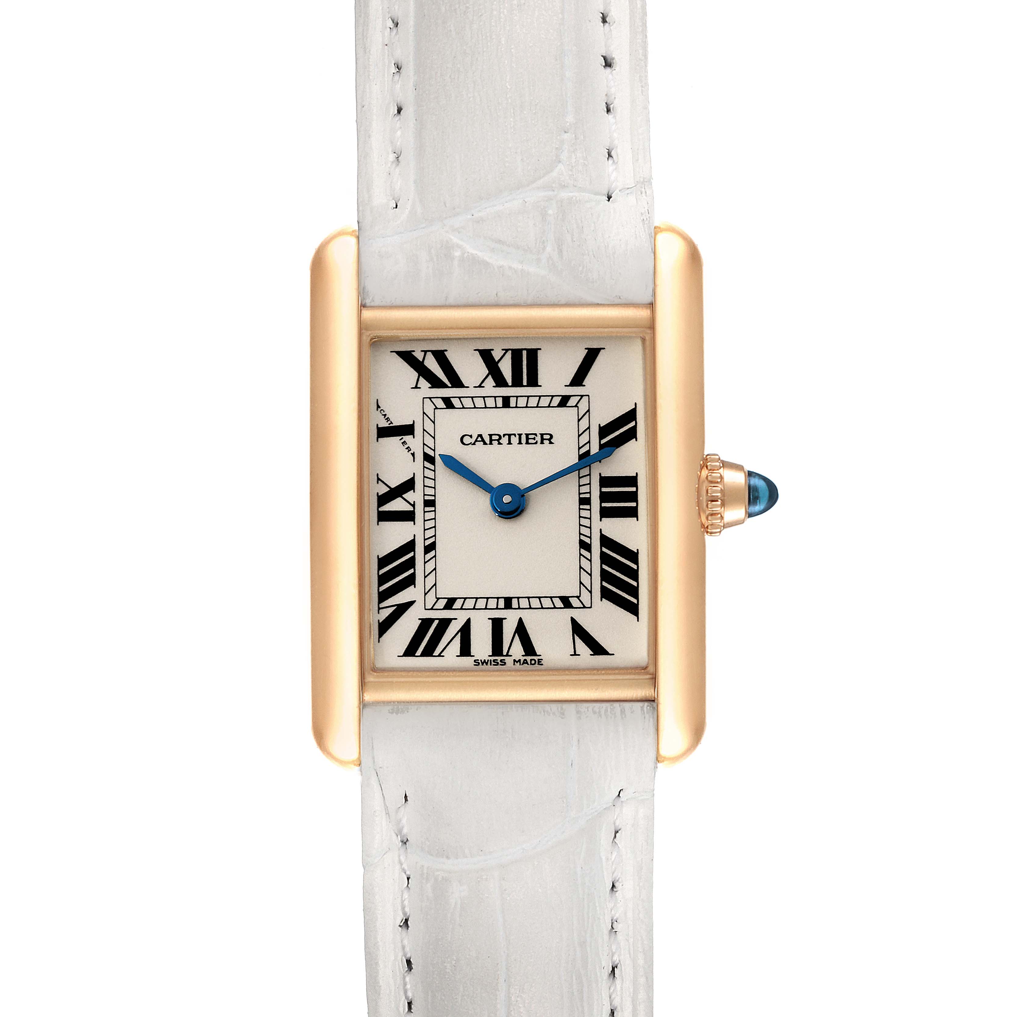 Cartier Tank Louis 18k Yellow Gold White Strap Ladies Watch ...