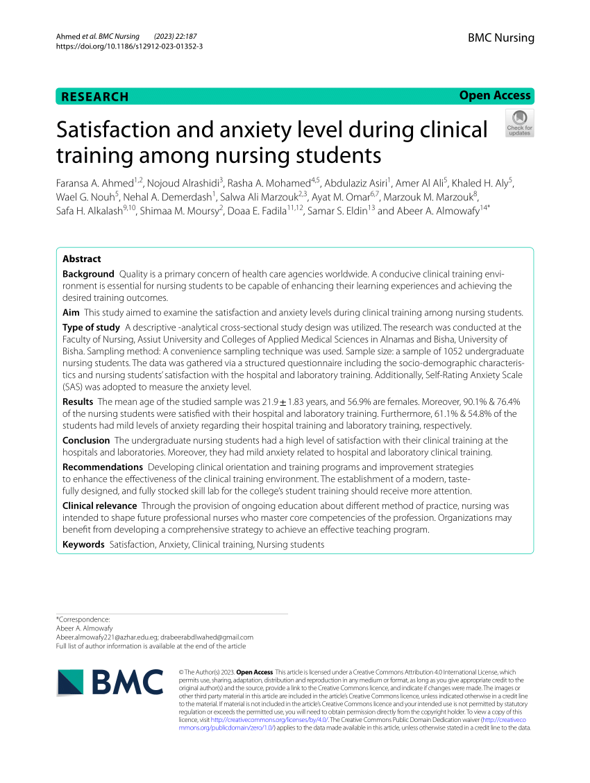 PDF) Satisfaction and anxiety level during clinical training among ...