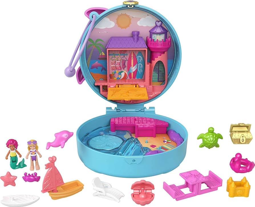 Amazon.com: Polly Pocket Compact Playset, Dolphin Beach with Micro ...