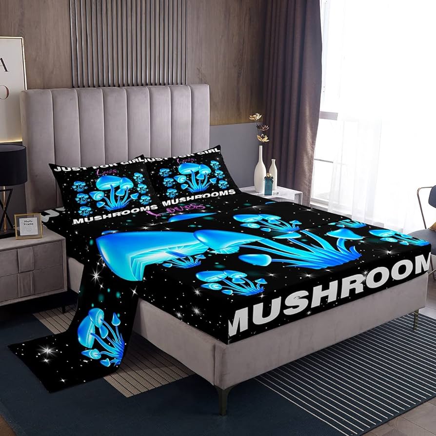 Amazon.com: Cute Mushroom Bed Sheets Full,Trippy Mushroom Bed ...