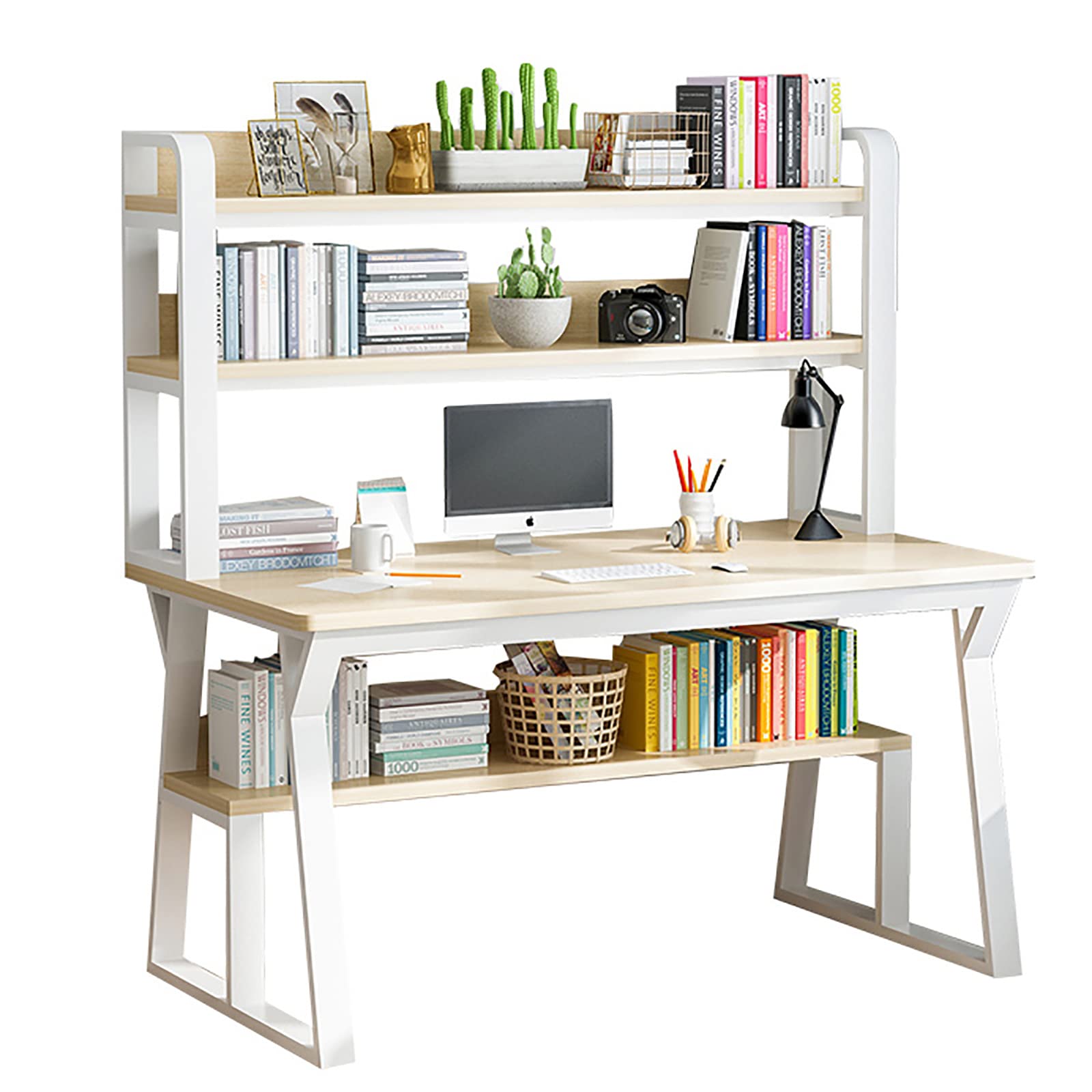 Amazon.com: QQXX Computer Desk with Hutch and Bookshelf,47 inch ...