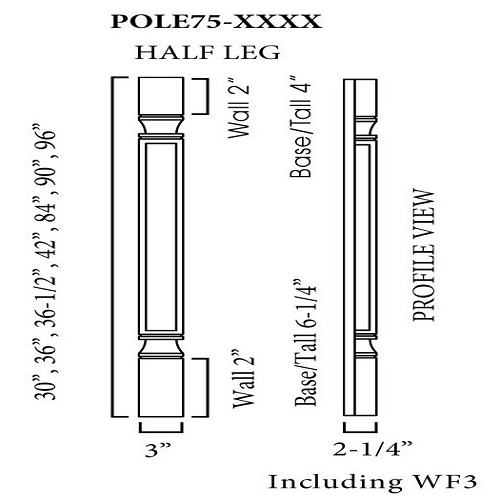 Decor Legs – AB – POLE75-W342 - RTA Kitchens Direct