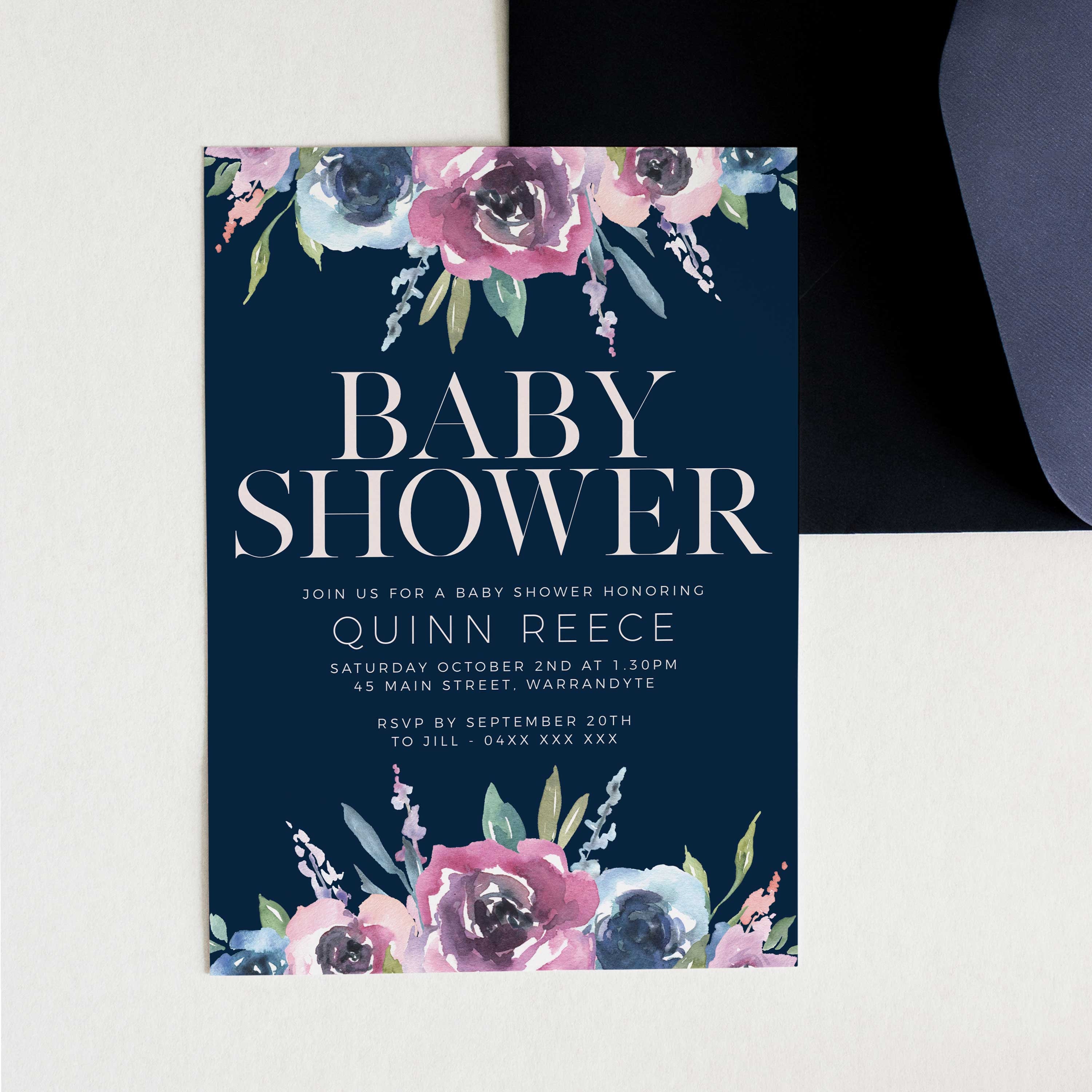 Blush Navy Floral Baby Shower Invitation INSTANT DOWNLOAD - Etsy