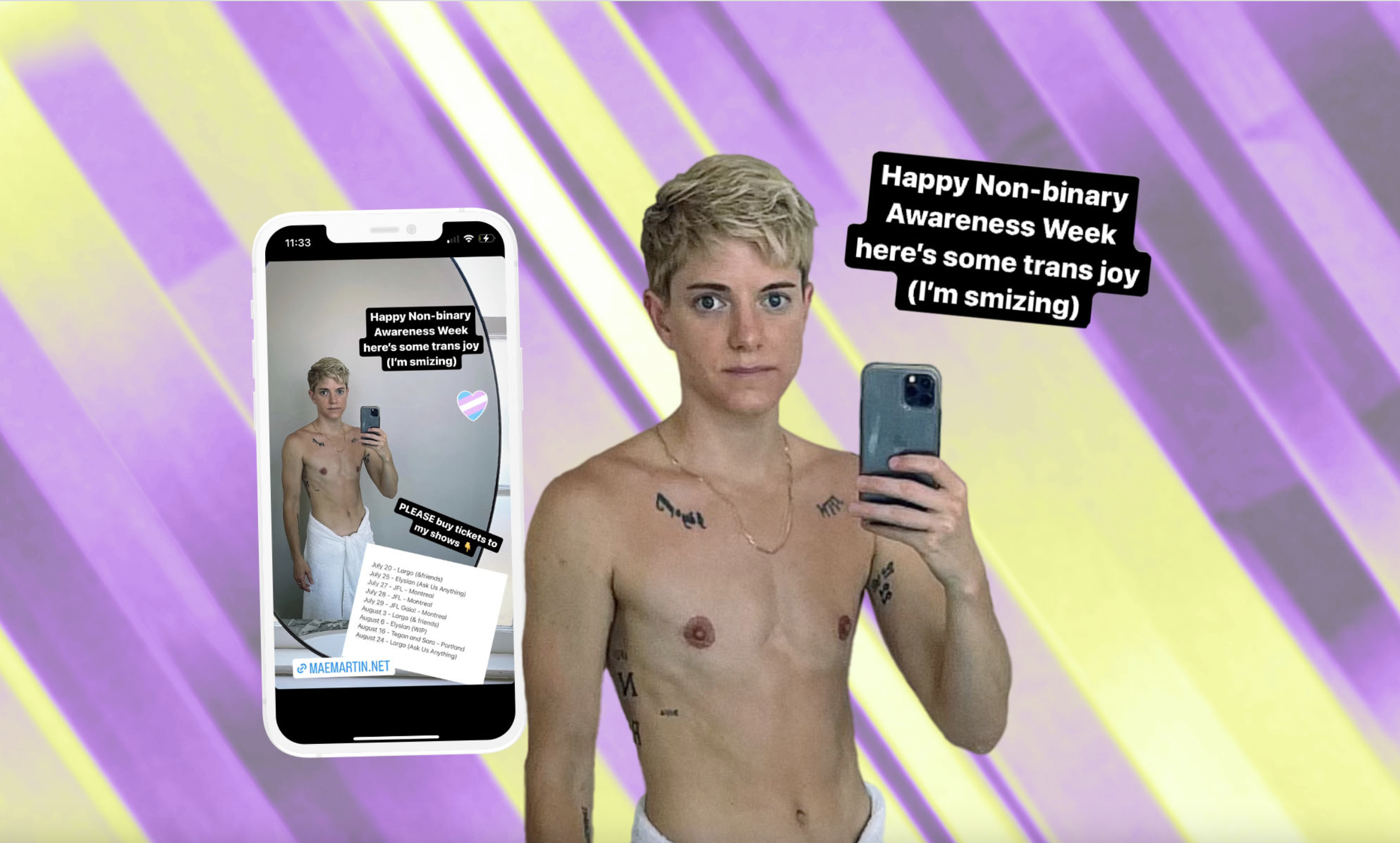 Mae Martin marks non-binary awareness week with topless selfie