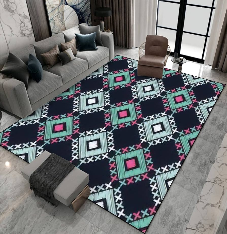 Amazon.com: Area Rug Non-Slip Floor Mat Ethnic Seamless Embroidery ...