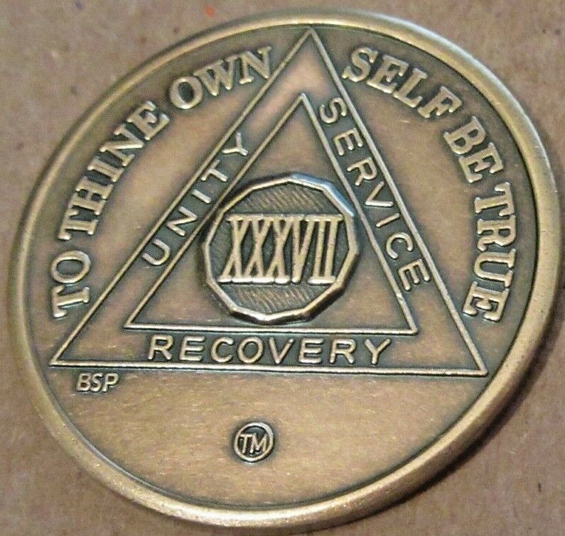 Alcoholics Anonymous AA 37 Year Bronze Medallion Coin Chip Token ...