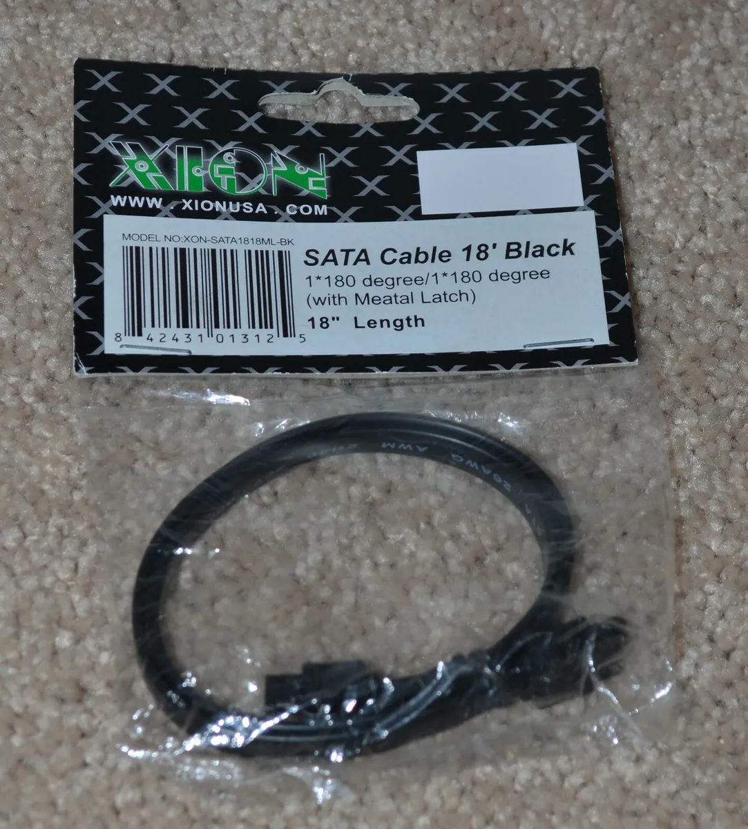 XION Black SATA Cable 18” Length With Metal Latch XON-SATA1818ML ...