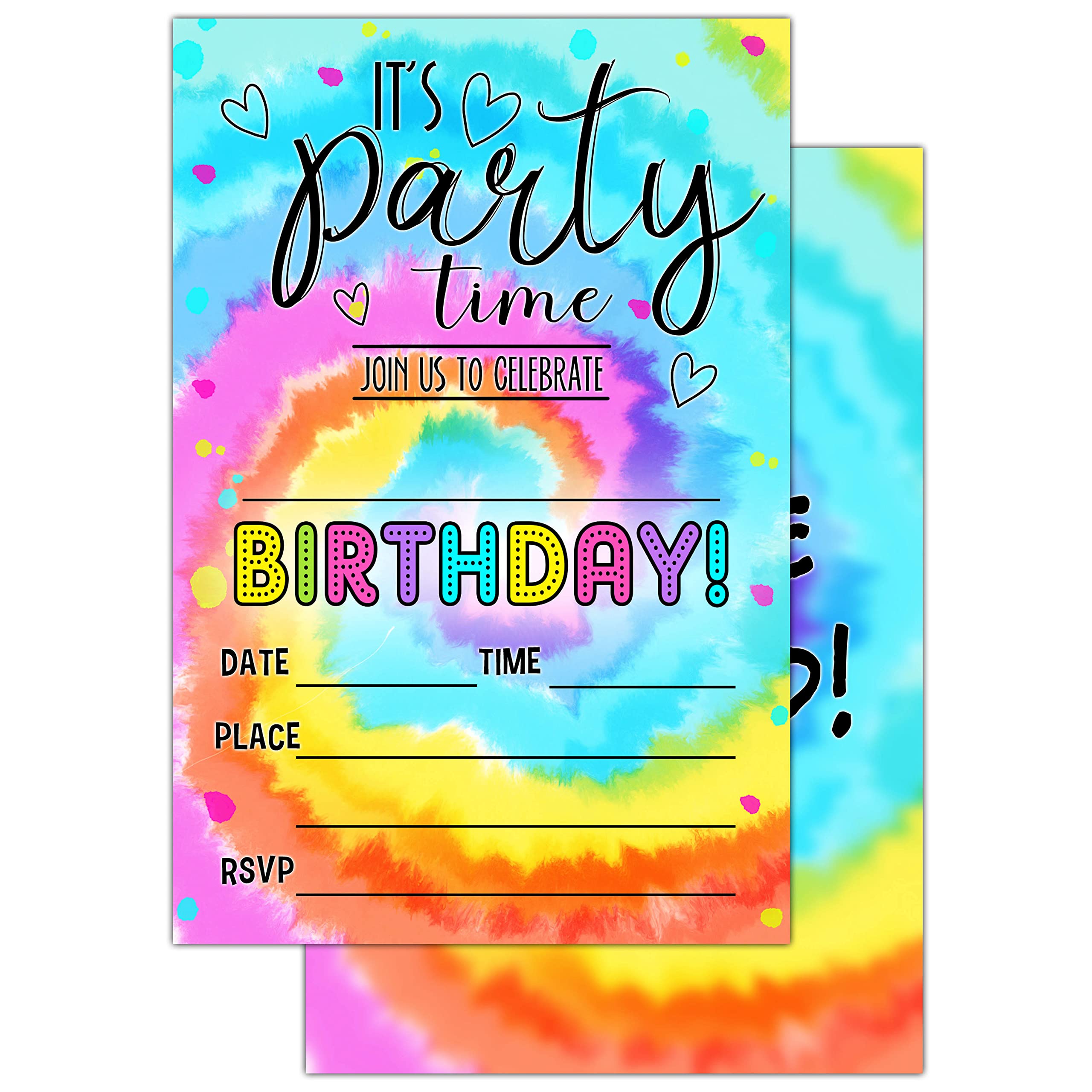 Amazon.com : Birthday Party Invitation Cards for Teens, Tie Dye ...