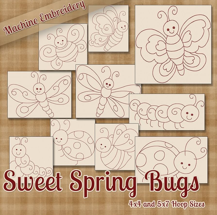 Amazon.com: Sweet Spring Bugs Redwork Embroidery Machine Designs ...