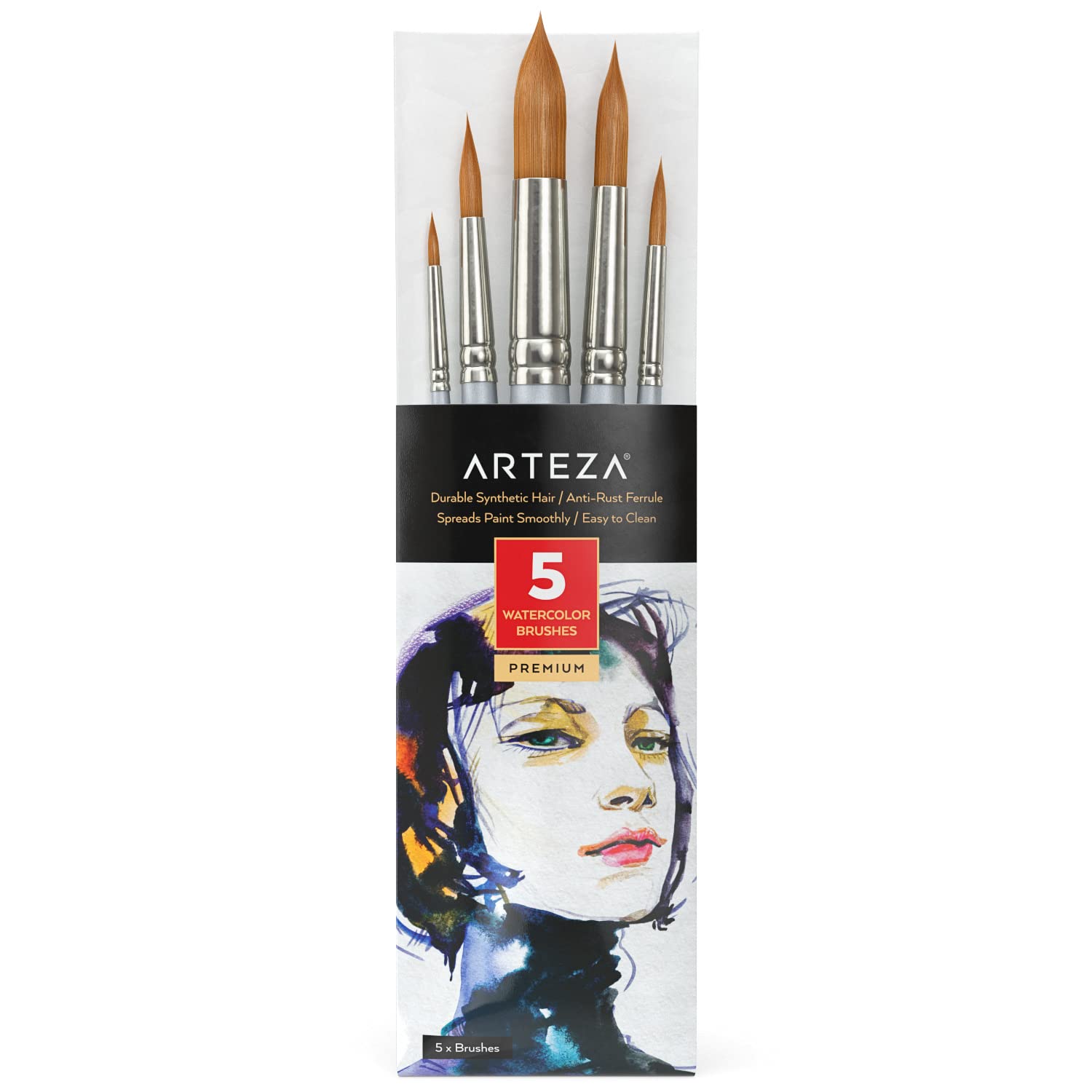 Amazon.com: Arteza Watercolor Paint Brushes,​ Set of 5, Round ...