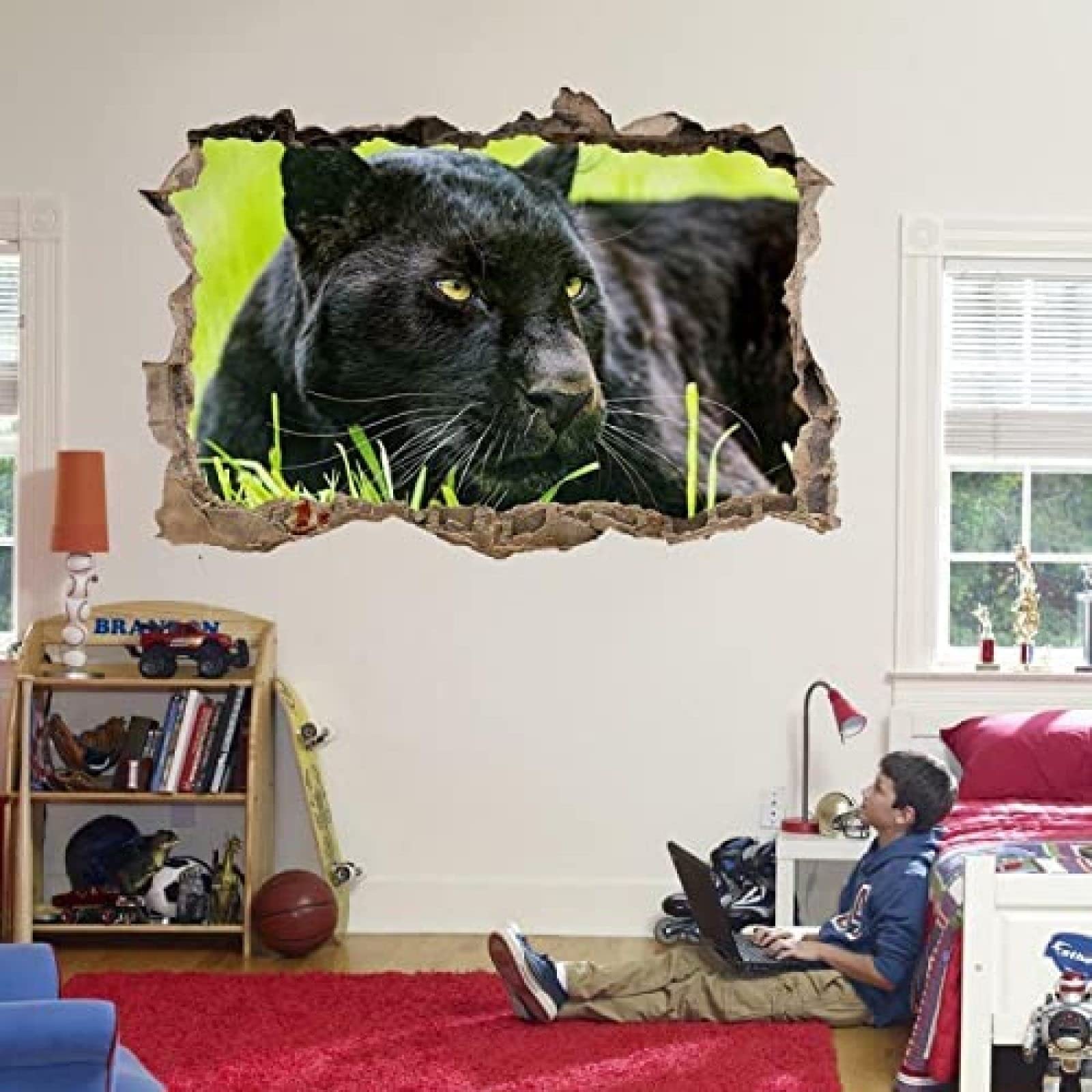 Amazon.com: 3D Broken Wall Stickers Black Panther 3D Smashed Wall ...