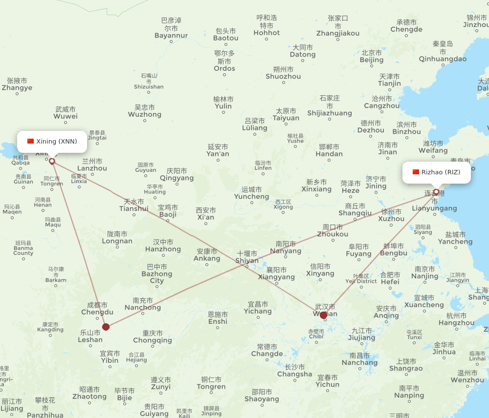 Flights from Xining to Rizhao, XNN to RIZ - Flight Routes