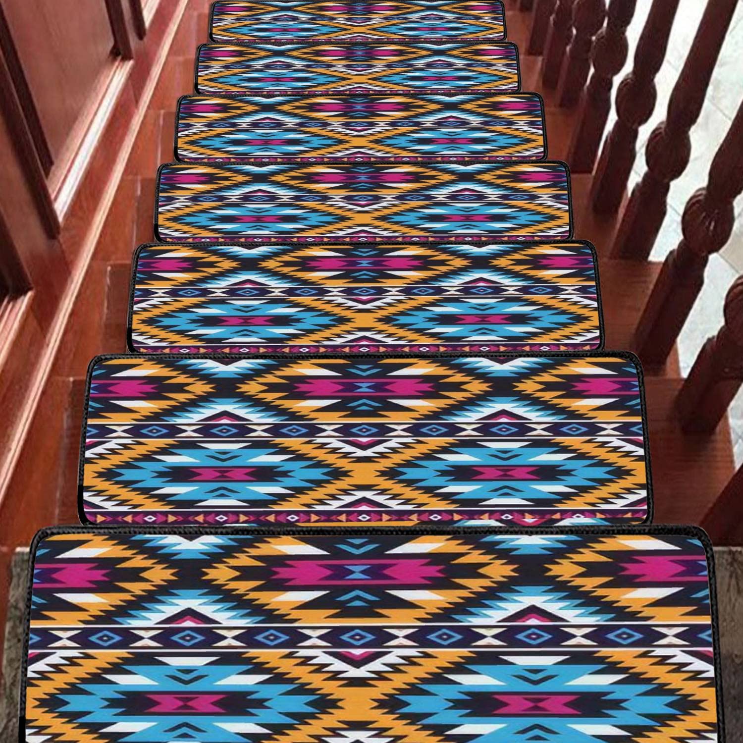 Amazon.com: Stair Treads Carpet Set of 15 neon Colored Tribal ...