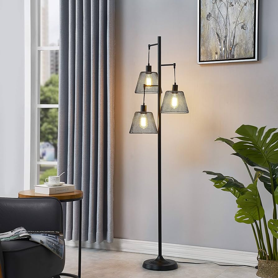 WOXXX Industrial Floor Lamp for Living Room, Black Tree Floor Lamp ...