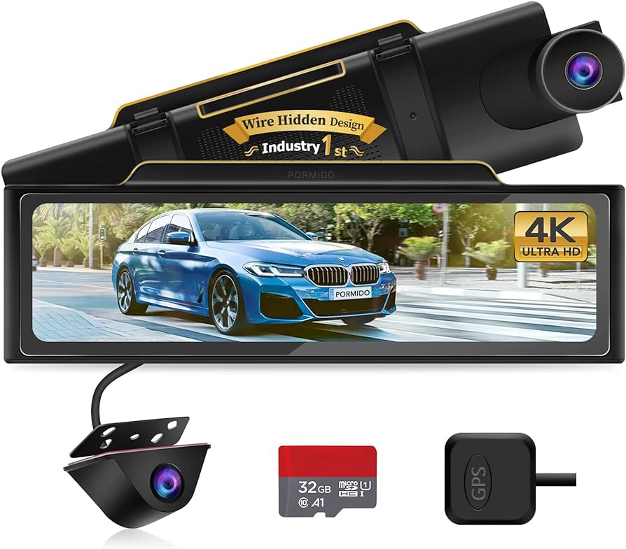 Amazon.com: PORMIDO 4K Mirror Dash Cam, Front and Rear View Mirror ...