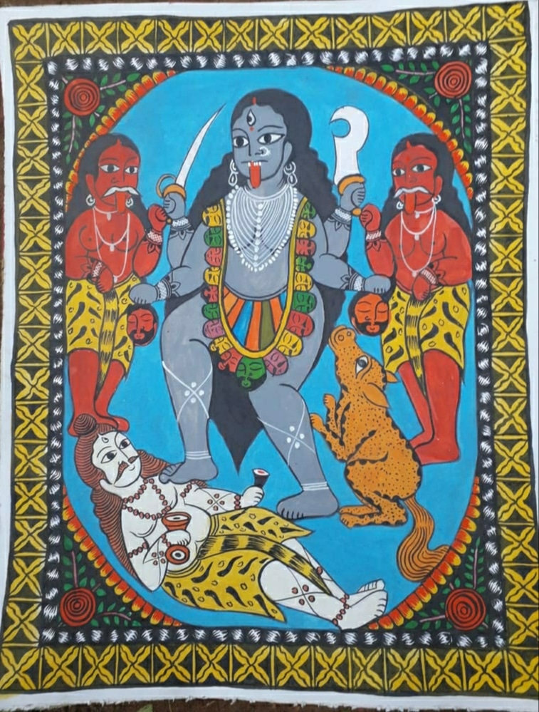 Kali Maa - Kalighat painting (1 x 1 feet) - International Indian ...