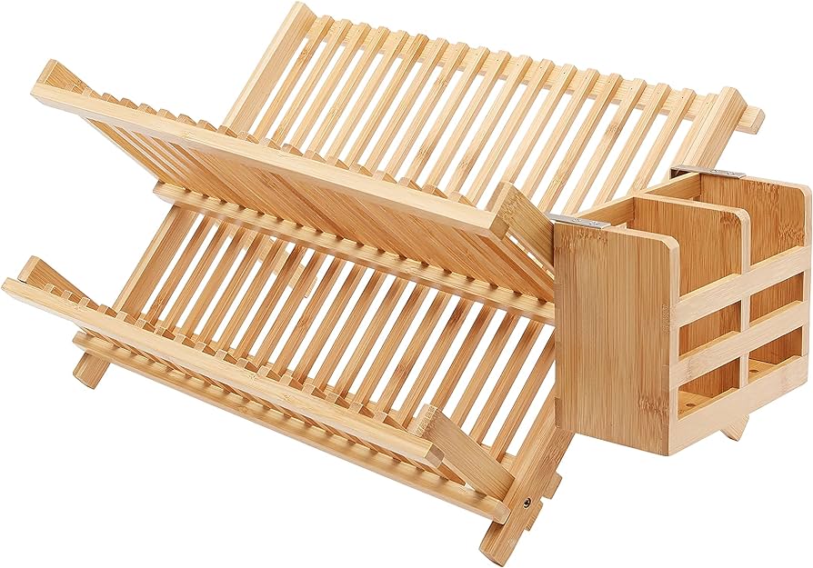 Amazon.com: Amazon Basics Folding 2-Tier Bamboo Dish Drying Rack ...