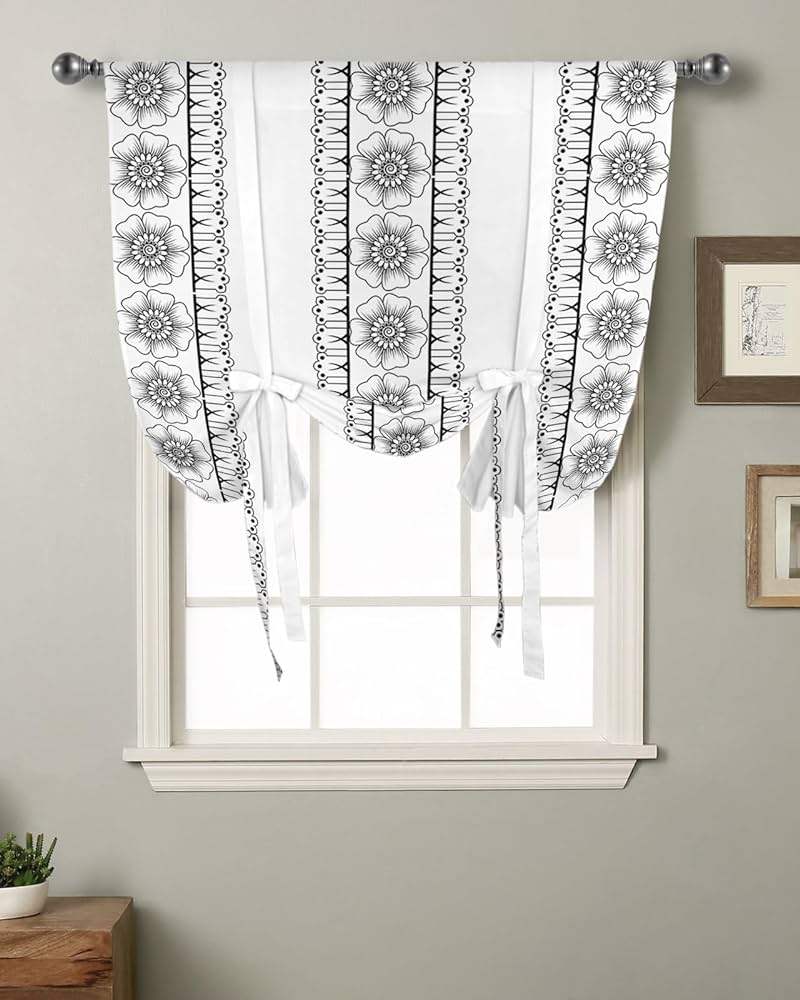 Amazon.com: Singingin Boho Tie Up Curtains for Windows Boho Black ...