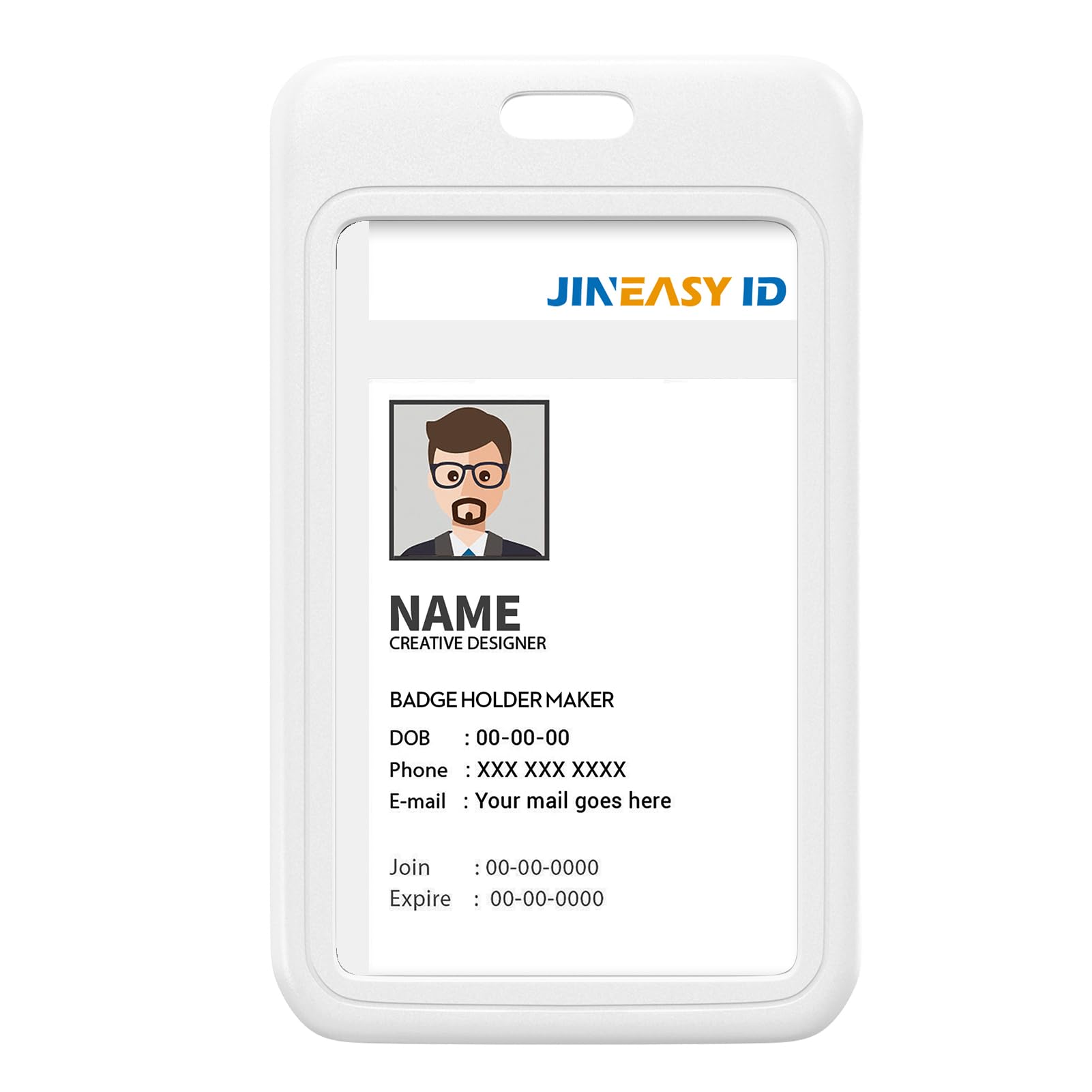 Amazon.com : JINEASY ID 2 Pack White Hard Plastic ID Badge Holder ...