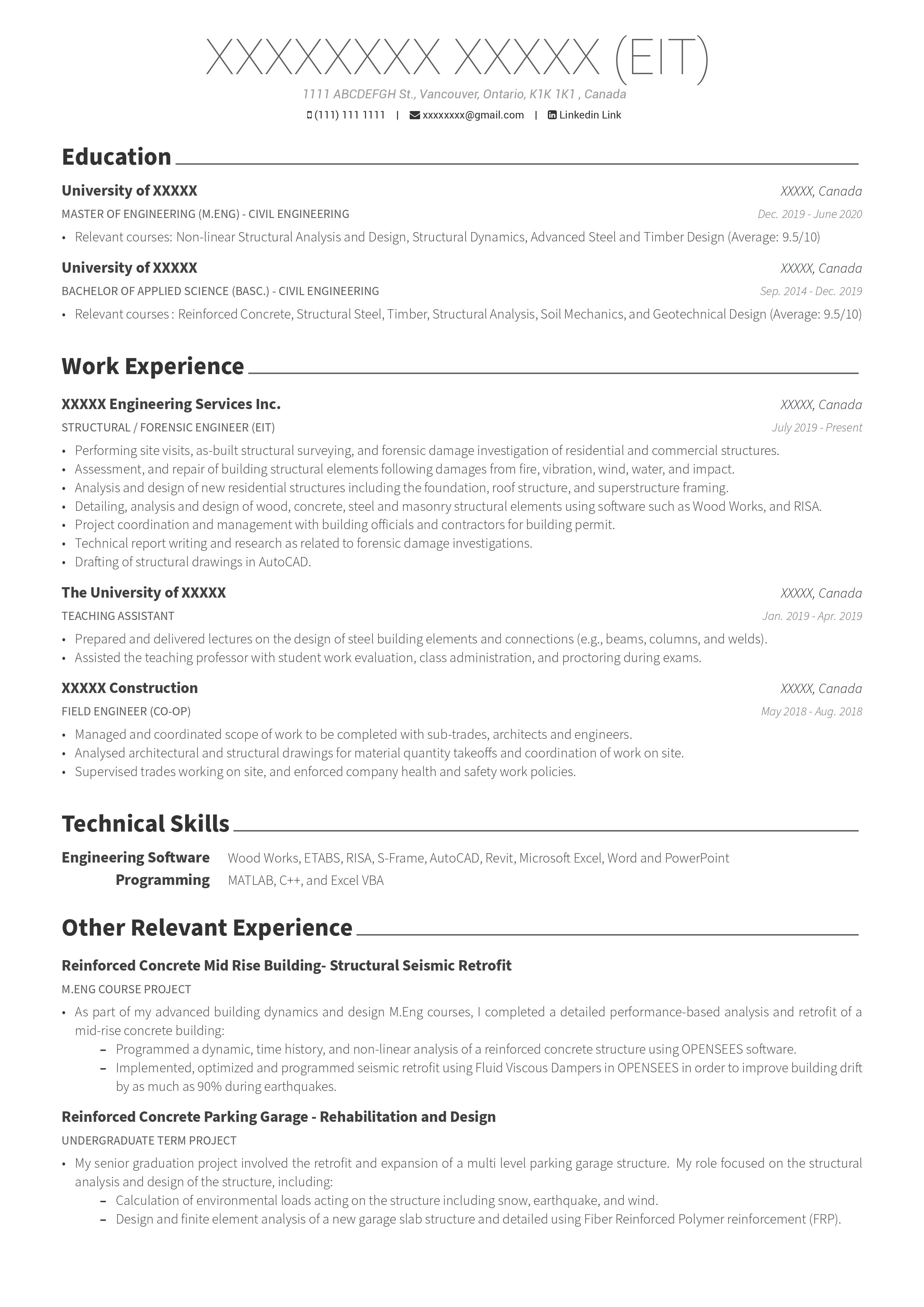 Strucutrual Engineeinr Resume Critique - 2 years experience ...