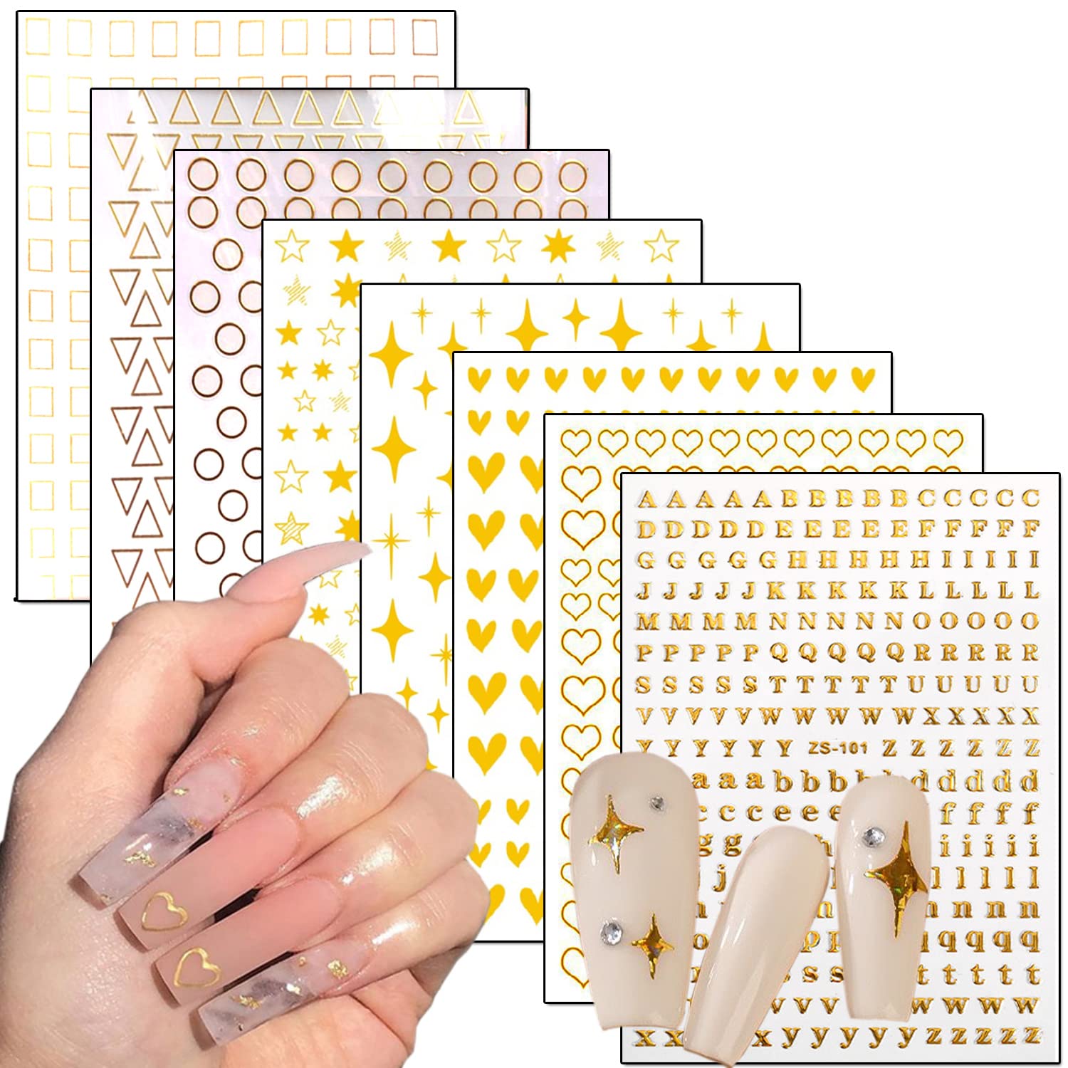 Amazon.com: 8 Sheets Gold Nail Art Stickers, 3D Self-Adhesive Nail ...