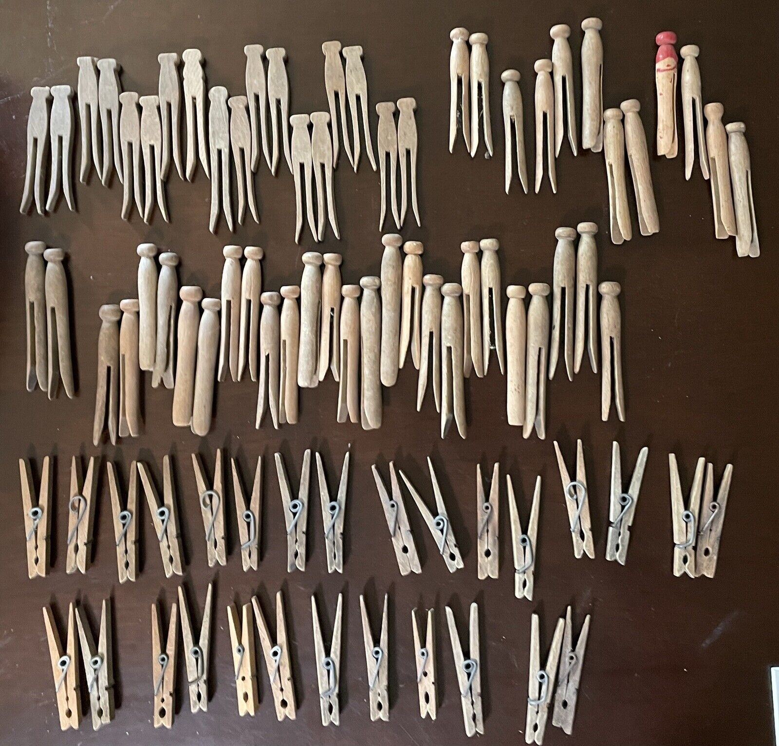 Vintage Lot of 85 Wood CLOTHES PINS Round Head Spring Flat Body ...