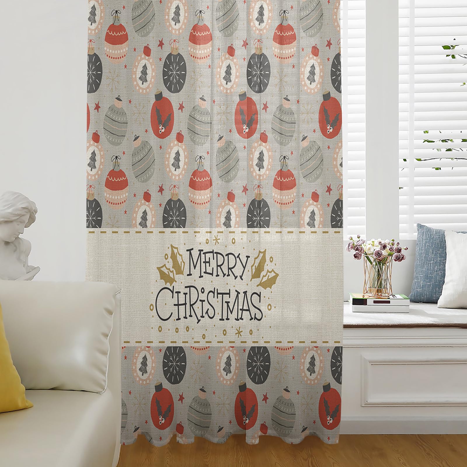 Amazon.com: Christmas Balls Sheer Curtains 45 Inches Long for ...