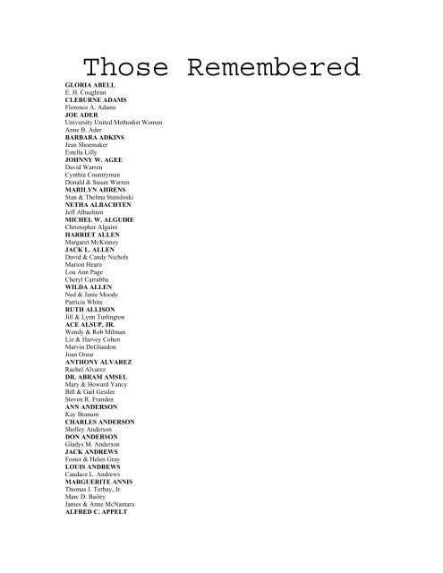 Those Remembered - Hospice Austin