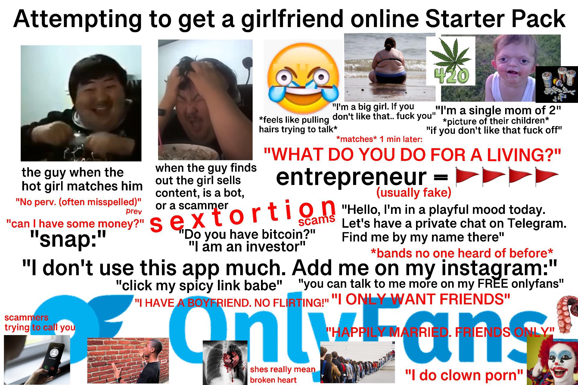 Attempting to get a girlfriend online starterpack : r/starterpacks